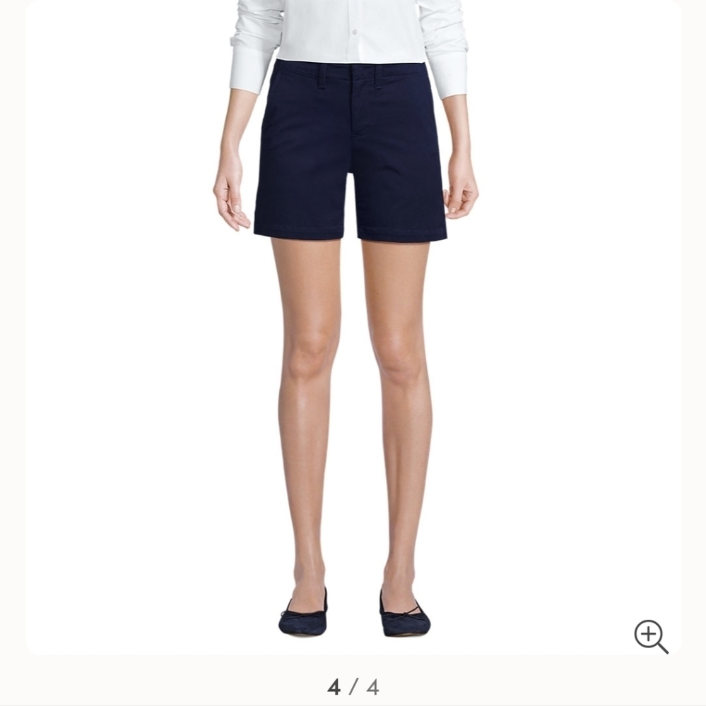 Lands End NWT Navy Cotton Chino Walking Shorts Bermuda High Waist 12 P